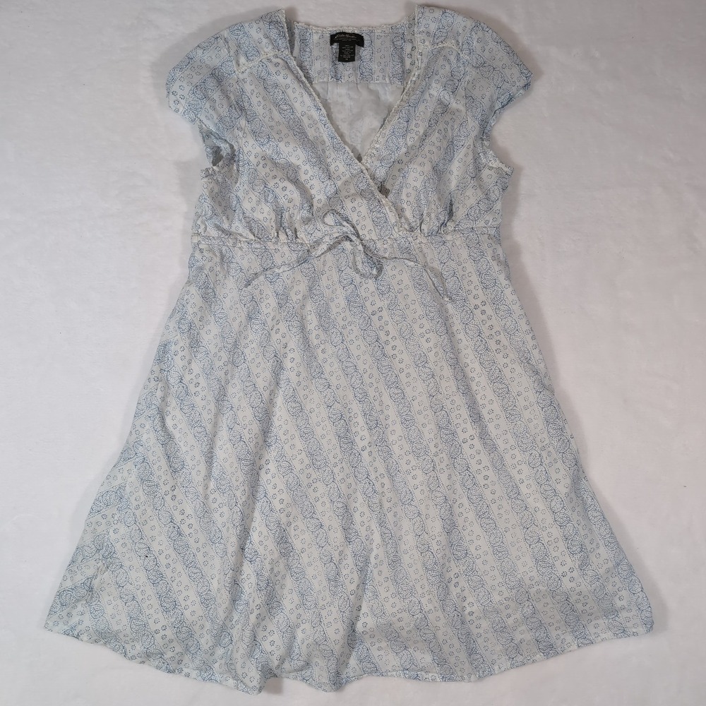 Eddie Bauer Blue White Paisley Cotton Faux Wrap Midi Dress 16 Petite Cottagecore